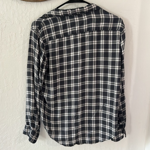 Frank & Eileen Eileen Plaid Charcoal Gray Long Sleeve Button Down Modal XXS - Picture 9 of 9